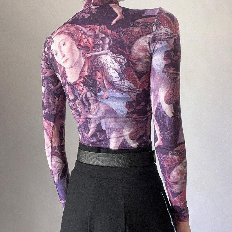 Y2K Angel Graphic Mesh Top - Image 3