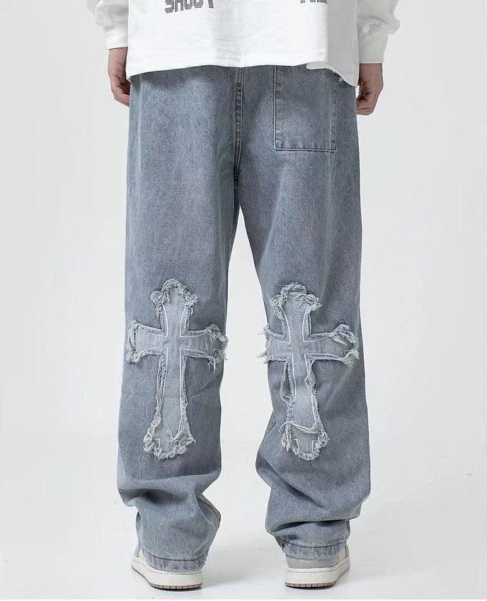 Cross Patchwork Baggy Jeans - Image 2