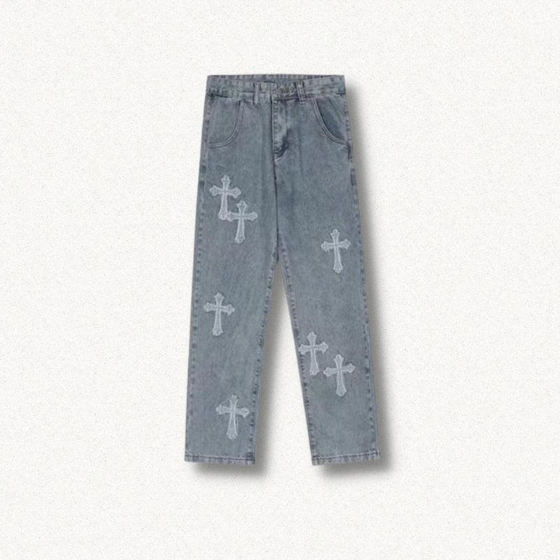 Cross Patchwork Baggy Jeans - Image 3