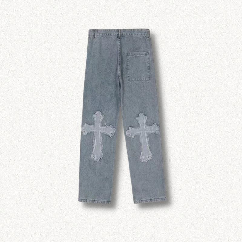 Cross Patchwork Baggy Jeans - Image 4