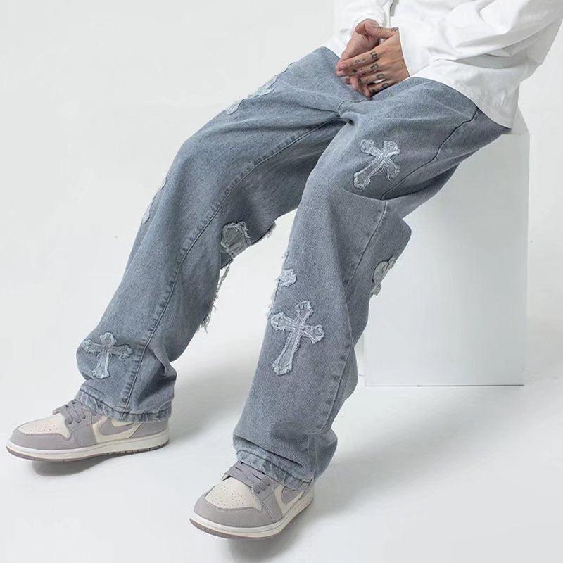 Cross Patchwork Baggy Jeans - Image 5