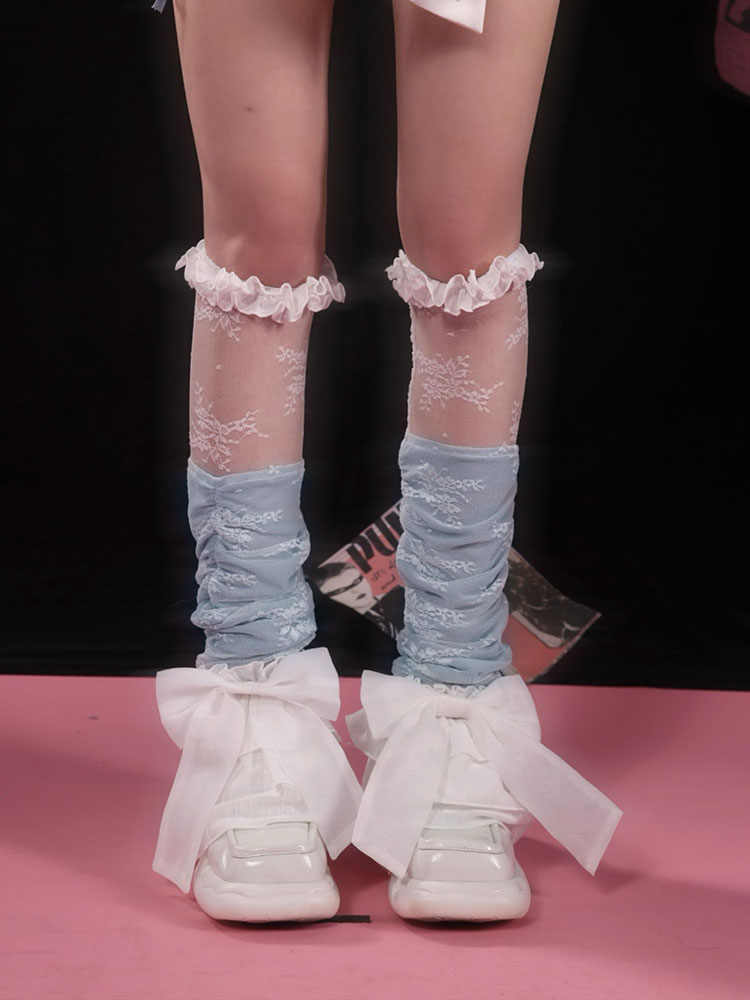 Y2K Bow Lace Calf Leg Warmers - Image 2