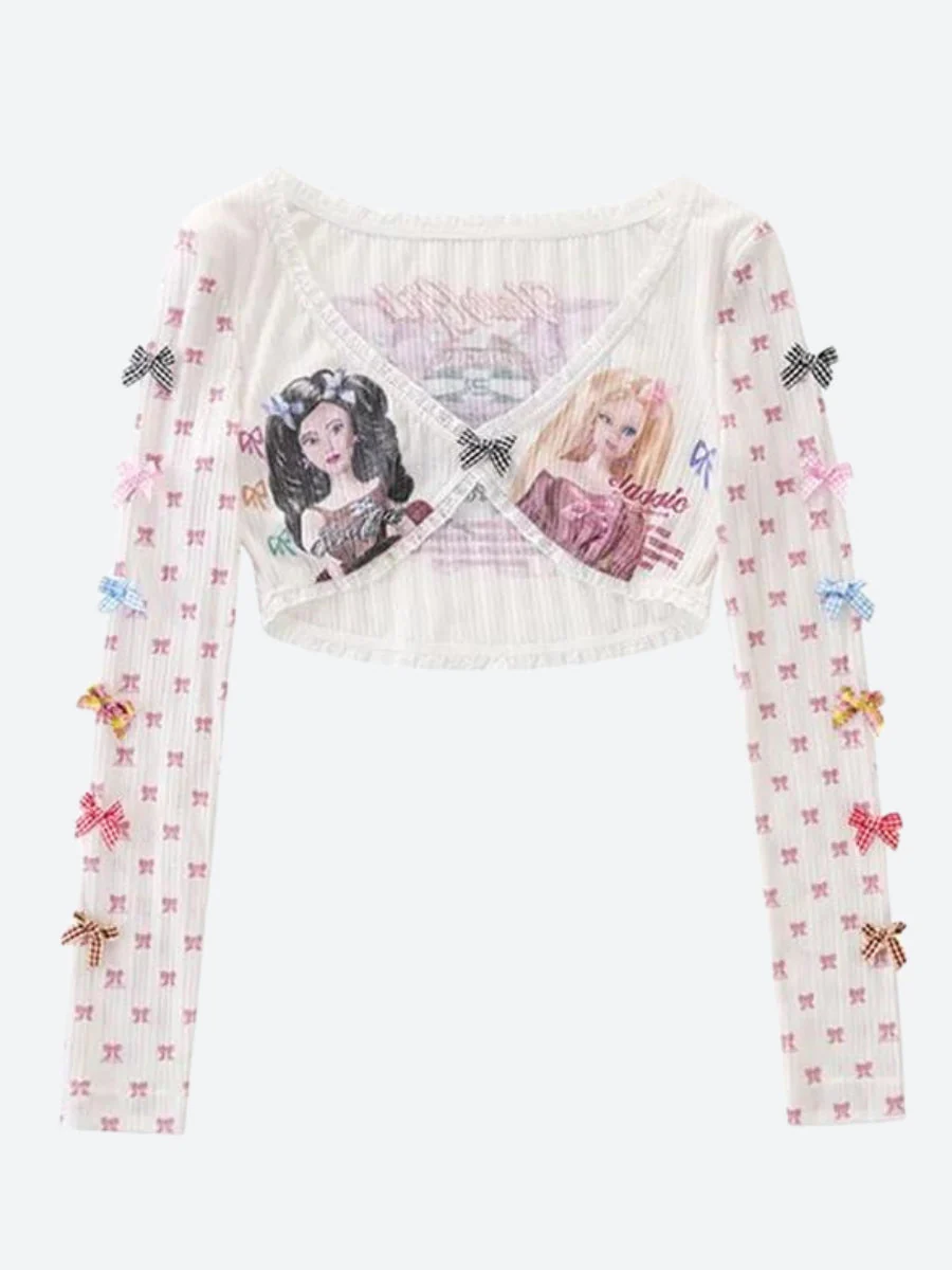 Y2K Barbie White Long Sleeve Top - Image 4