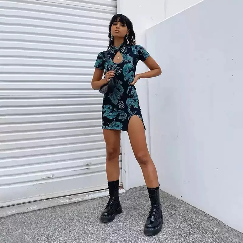 Y2K Dragon Pattern Cheongsam Dress - Image 4