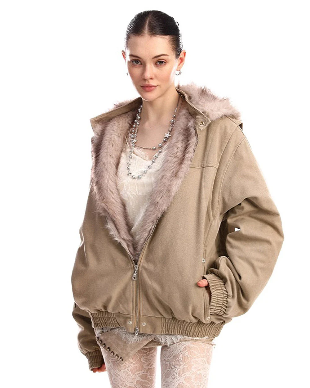Y2K Faux Fur Bomber Jacket - Image 10