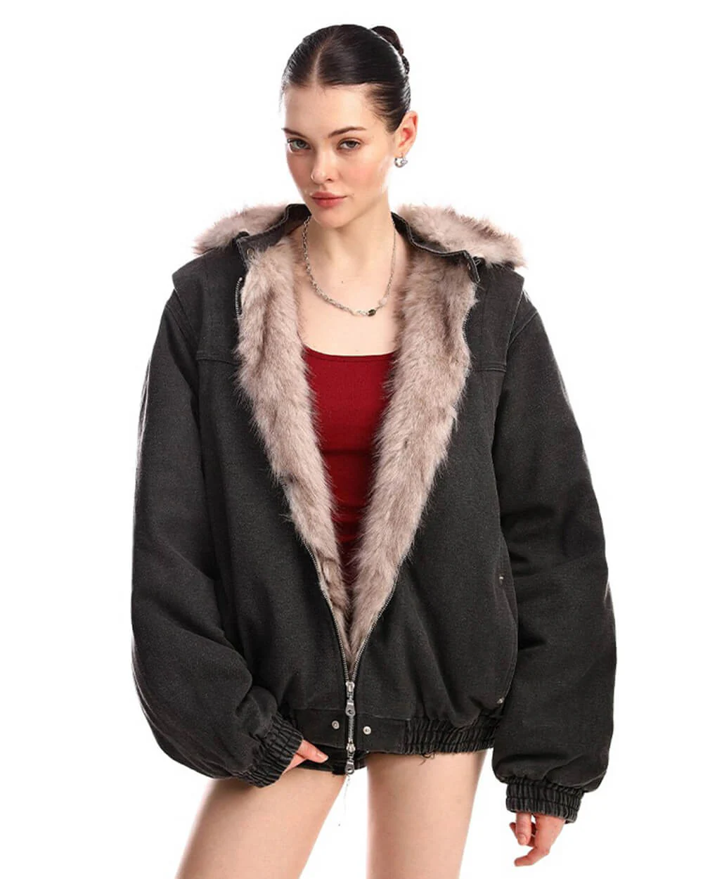 Y2K Faux Fur Bomber Jacket - Image 14