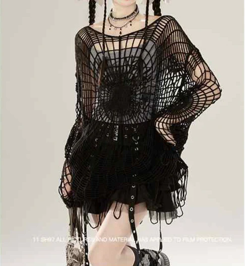 Y2K Gothic Spider Hollow Knitted Top