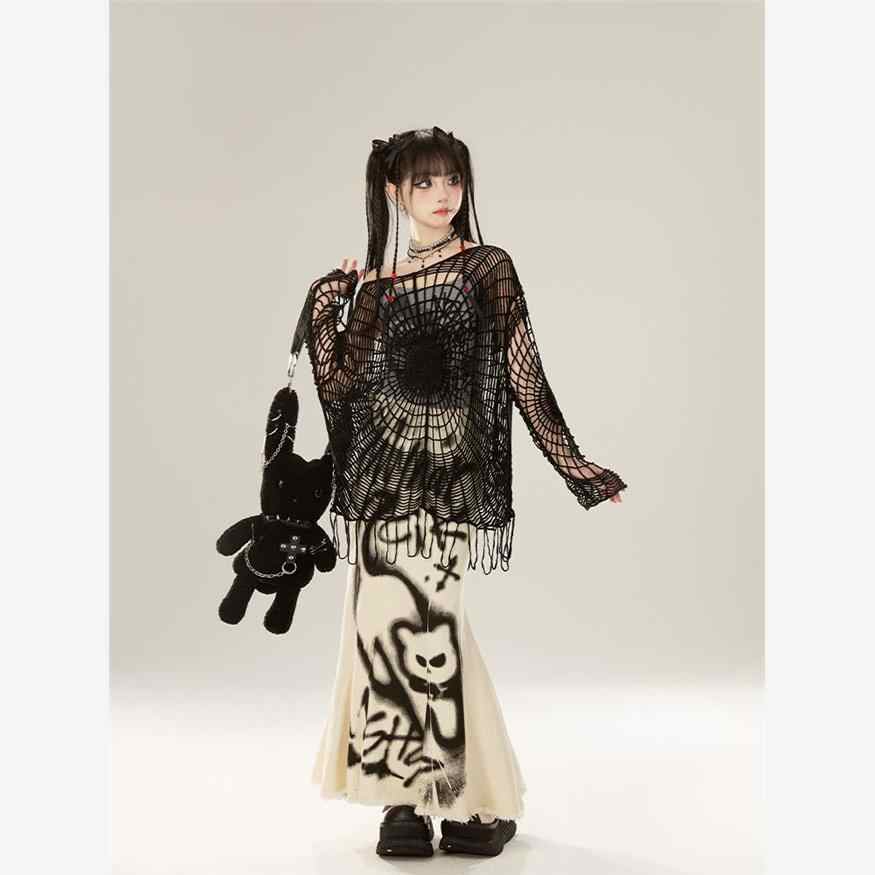 Y2K Gothic Spider Hollow Knitted Top - Image 2
