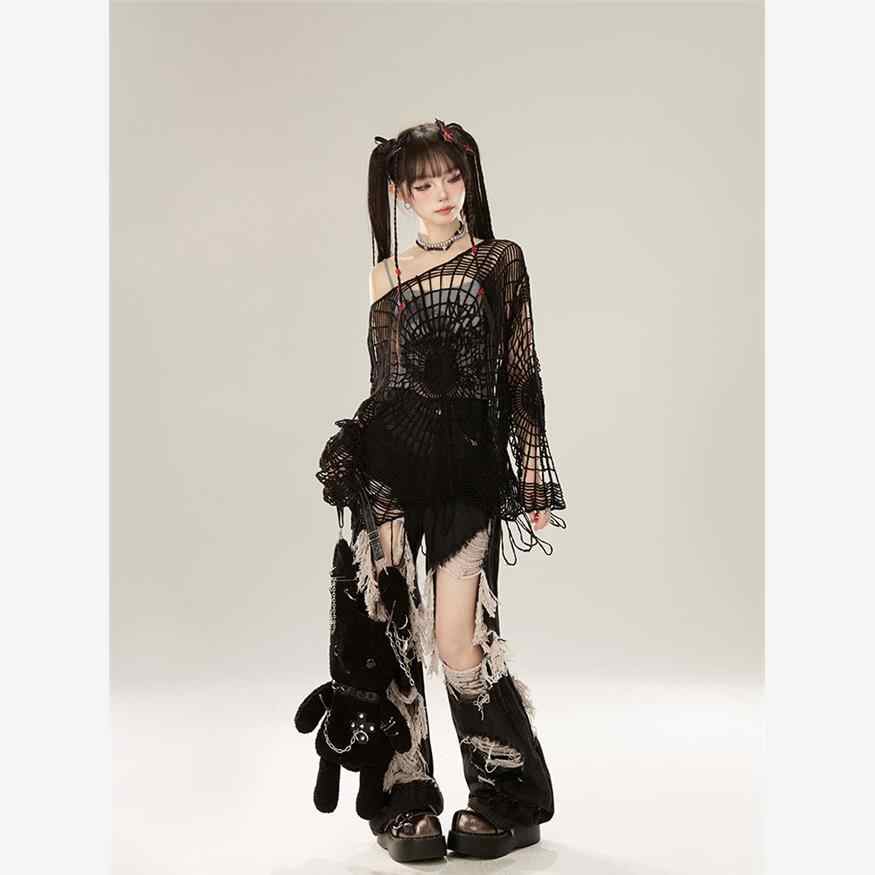 Y2K Gothic Spider Hollow Knitted Top - Image 3