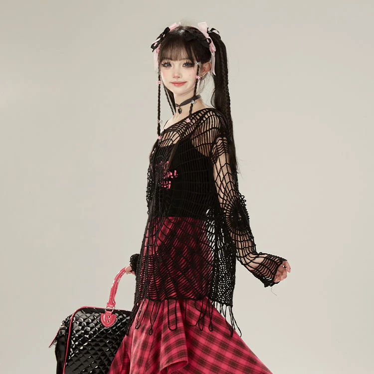 Y2K Gothic Spider Hollow Knitted Top - Image 4