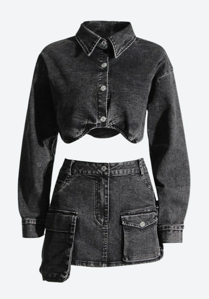 Y2K Grunge Denim Top & Skirt Two Piece Coord - Image 4