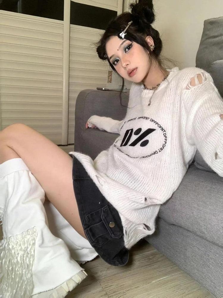 Y2K Grunge Distressed Knitted Sweater - Image 2