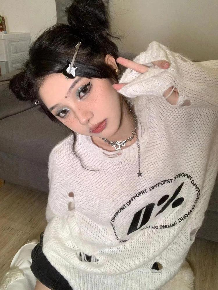Y2K Grunge Distressed Knitted Sweater - Image 3