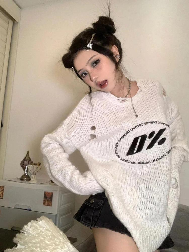 Y2K Grunge Distressed Knitted Sweater - Image 4