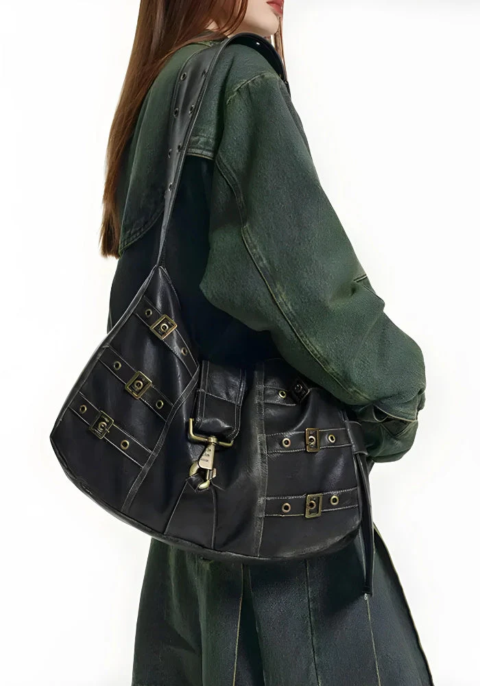 Y2K Grunge Faux Leather Belted Bag - Image 5
