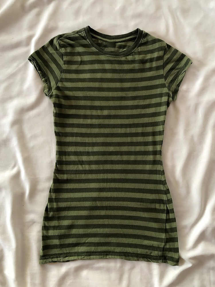 Y2K Grunge Green Striped T-shirt - Image 2
