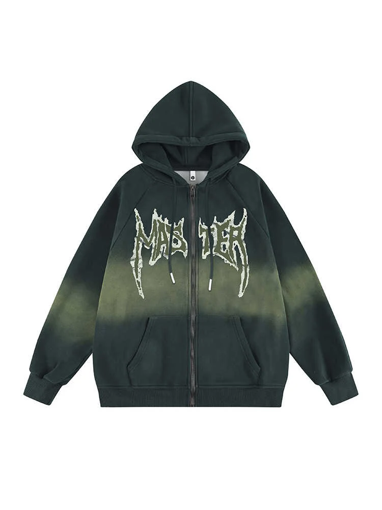 Y2K Grunge Letter Gradient Zip-up Sweatshirt - Image 2