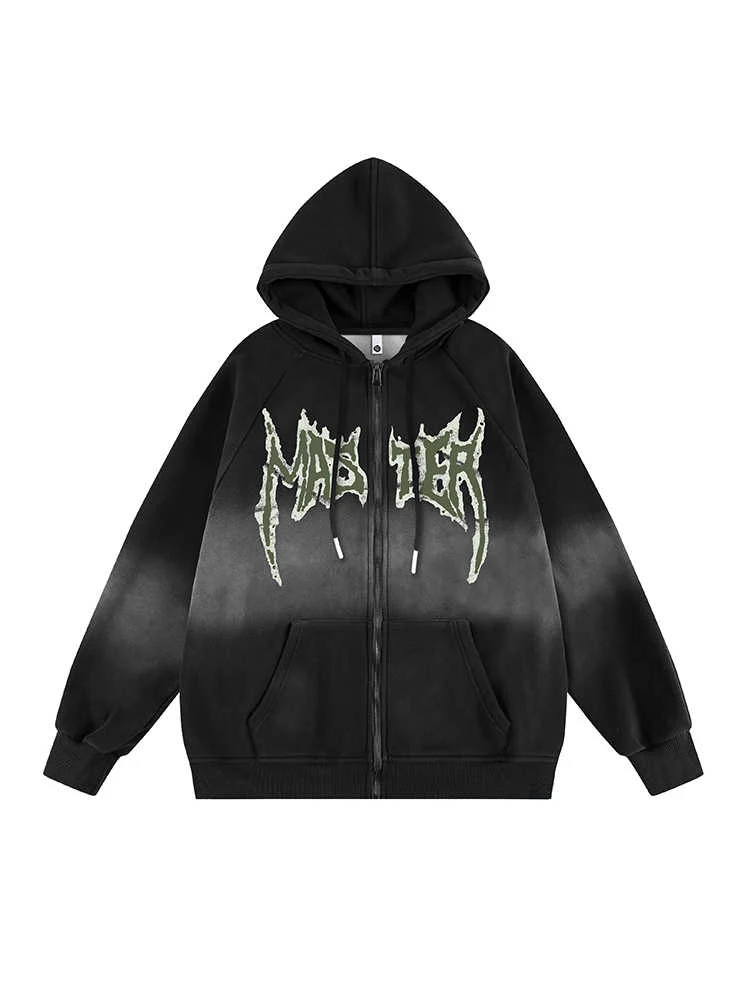 Y2K Grunge Letter Gradient Zip-up Sweatshirt - Image 3