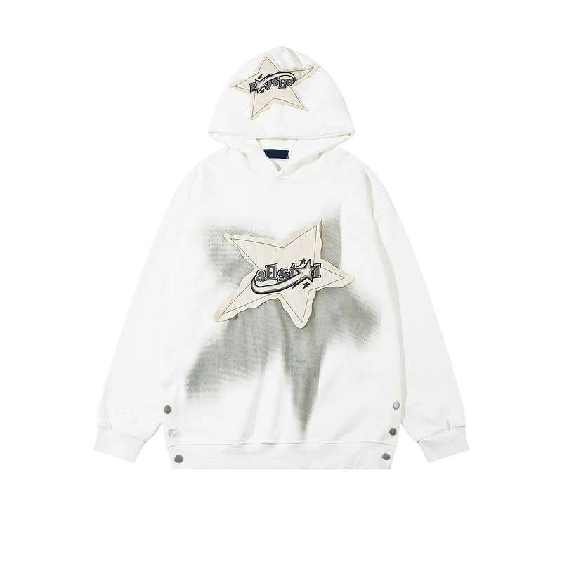 Y2K Grunge Star Patch Velvet Hooded Sweatshirt - Image 3