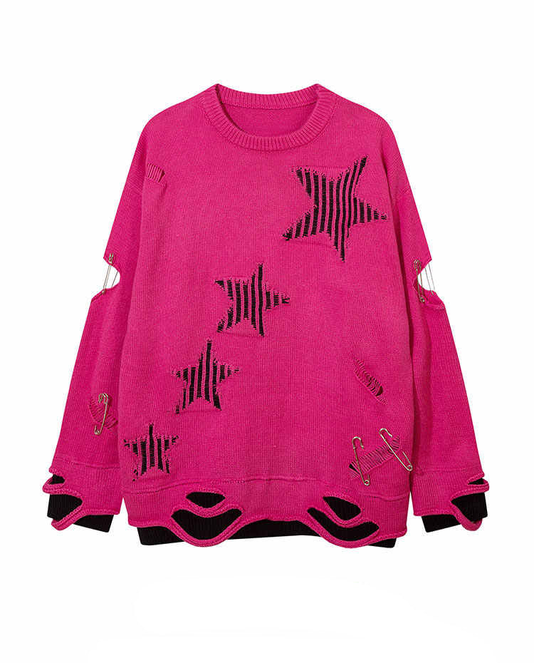 Y2K Grunge Stars Hole Sweater - Image 2