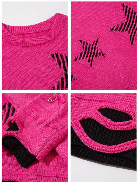 Y2K Grunge Stars Hole Sweater - Image 3