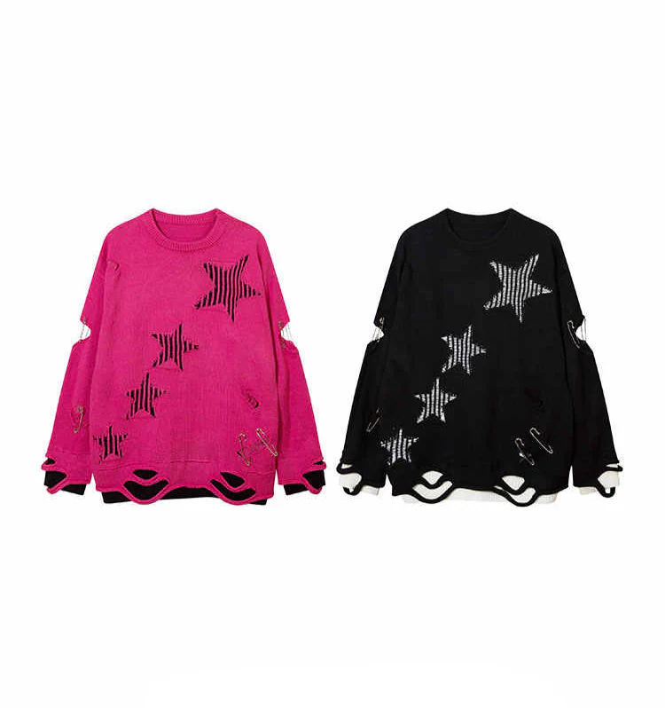 Y2K Grunge Stars Hole Sweater - Image 8