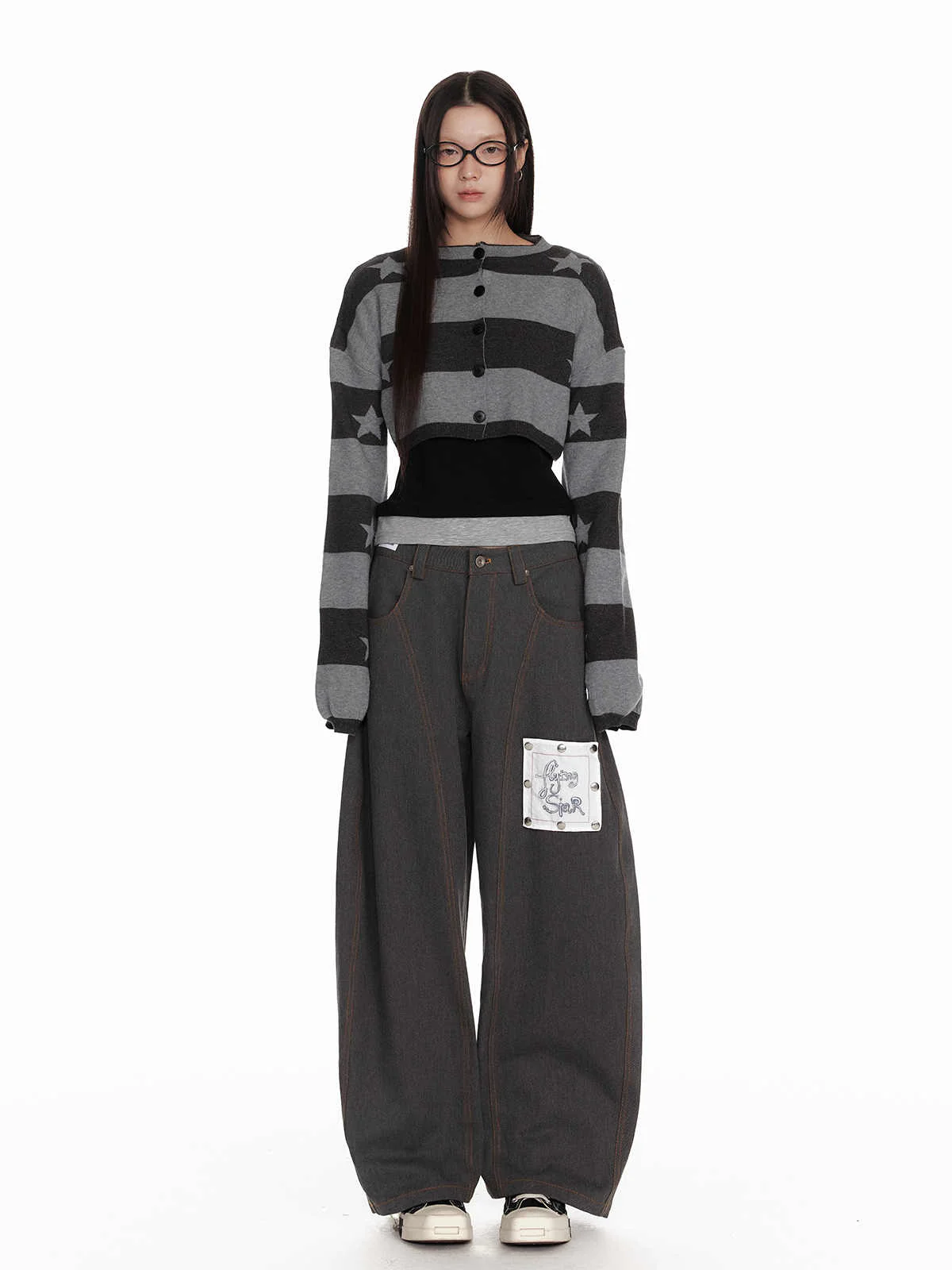 Y2K Grunge Stars Striped Knit Cardigan - Image 2