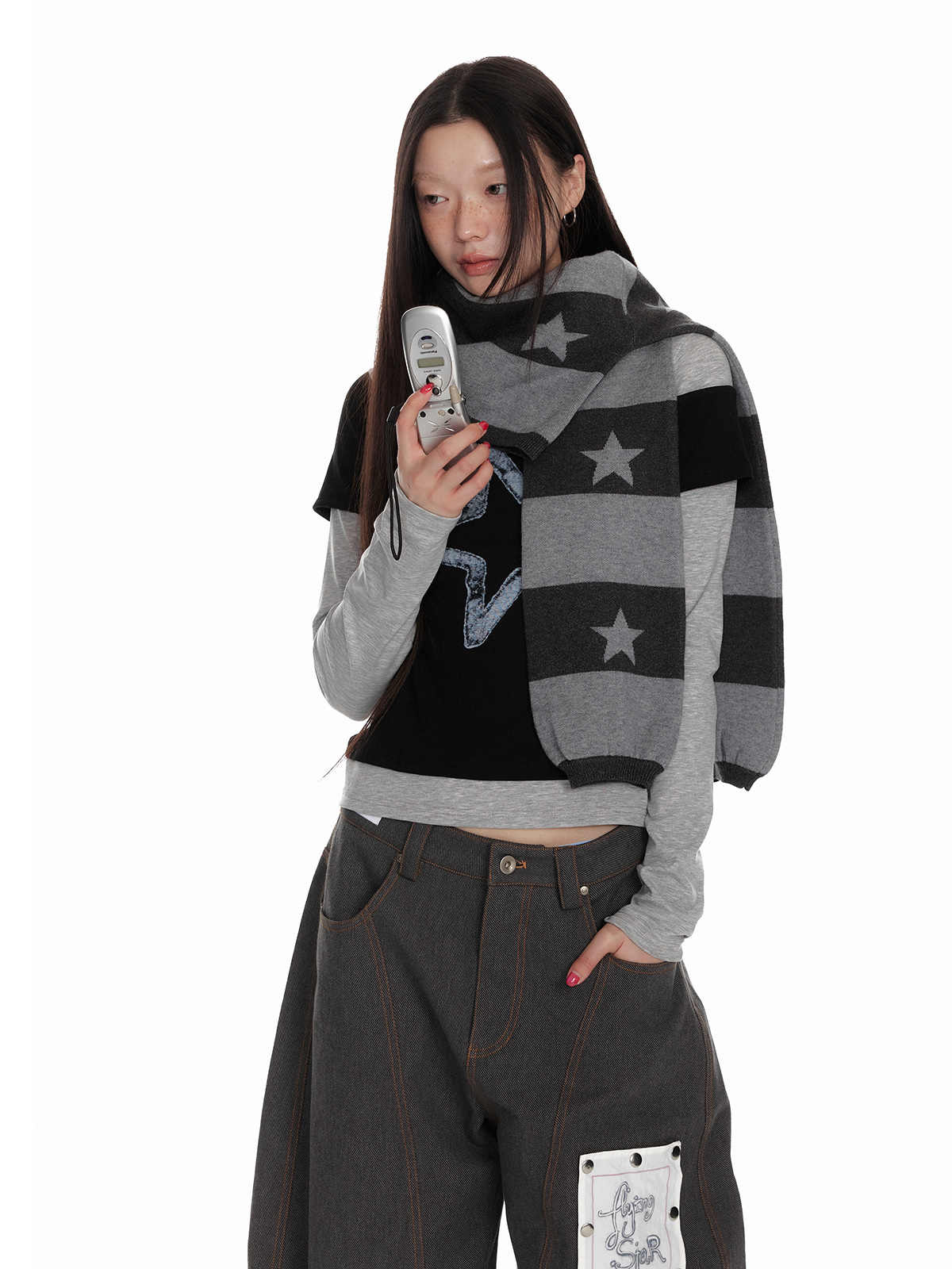 Y2K Grunge Stars Striped Knit Cardigan - Image 3