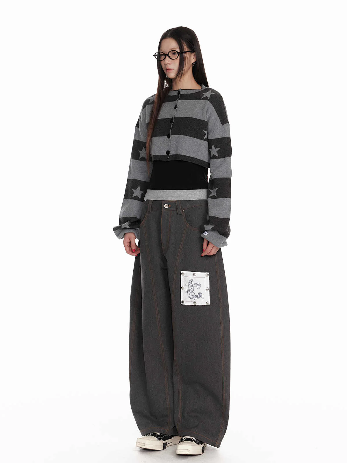 Y2K Grunge Stars Striped Knit Cardigan - Image 4