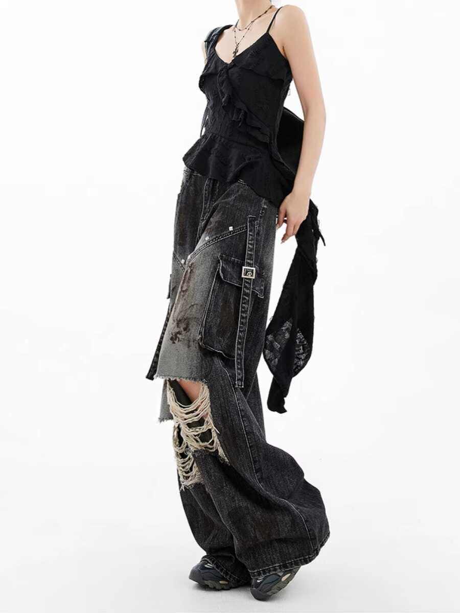 Y2K Grunge Street Distressed Baggy Jeans - Image 4