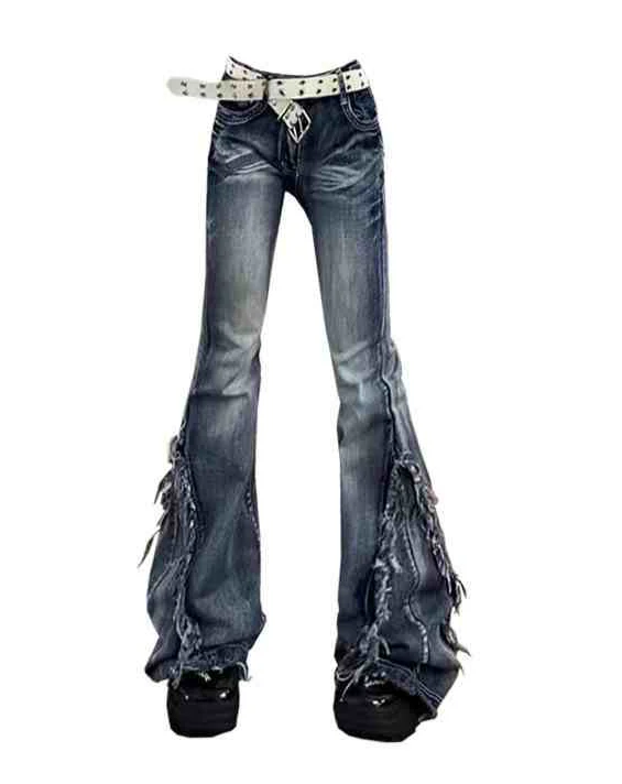 Y2K Grunge Washed Fringe Jeans - Image 2