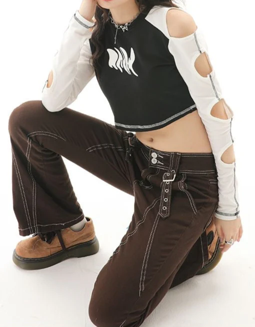 Y2K Hollow Acubi Long-sleeved Top - Image 2