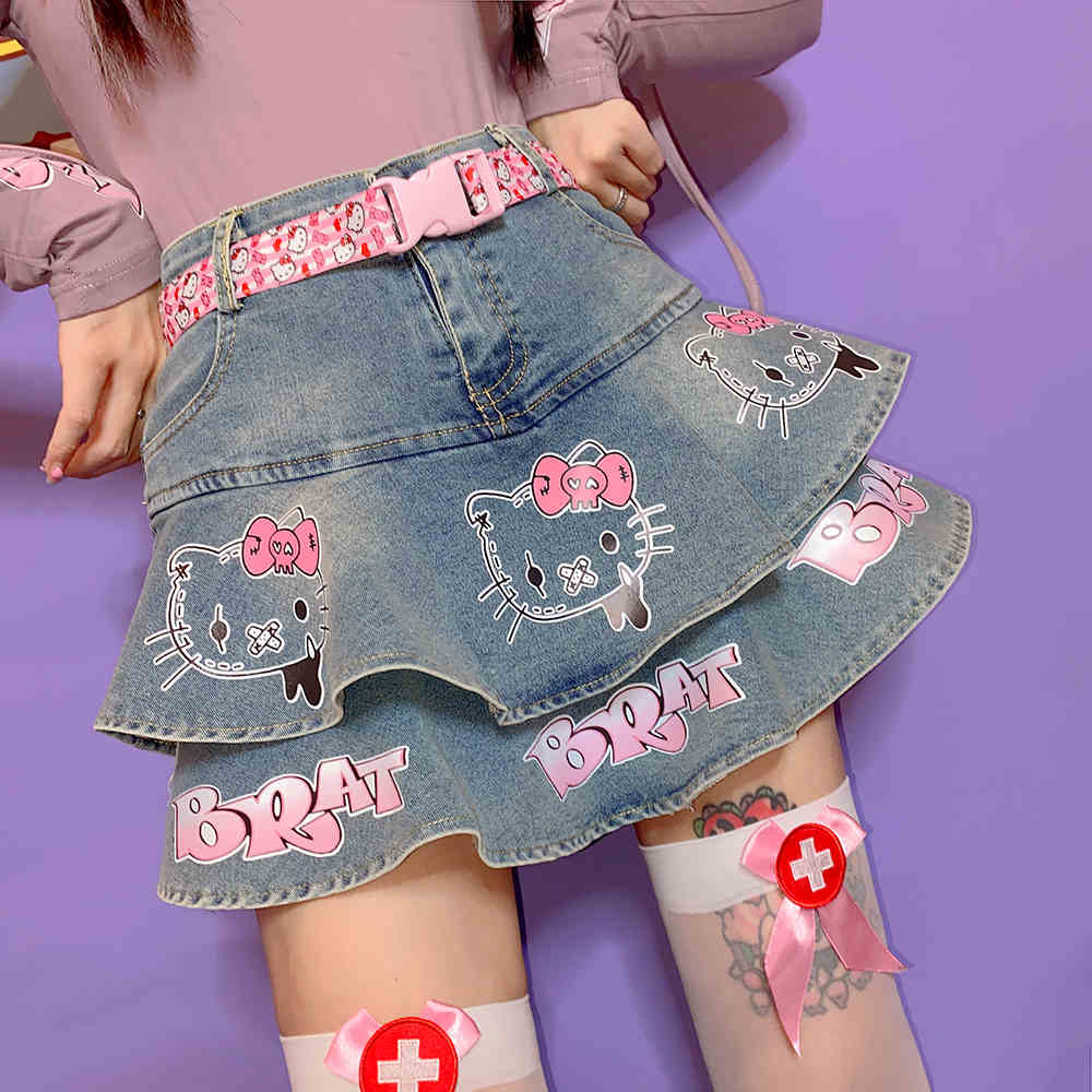Y2K Kitty Denim Skirt - Image 3