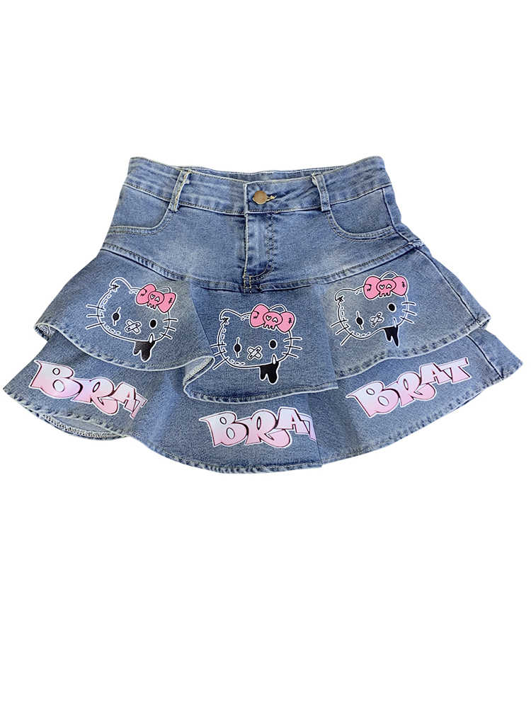 Y2K Kitty Denim Skirt - Image 4