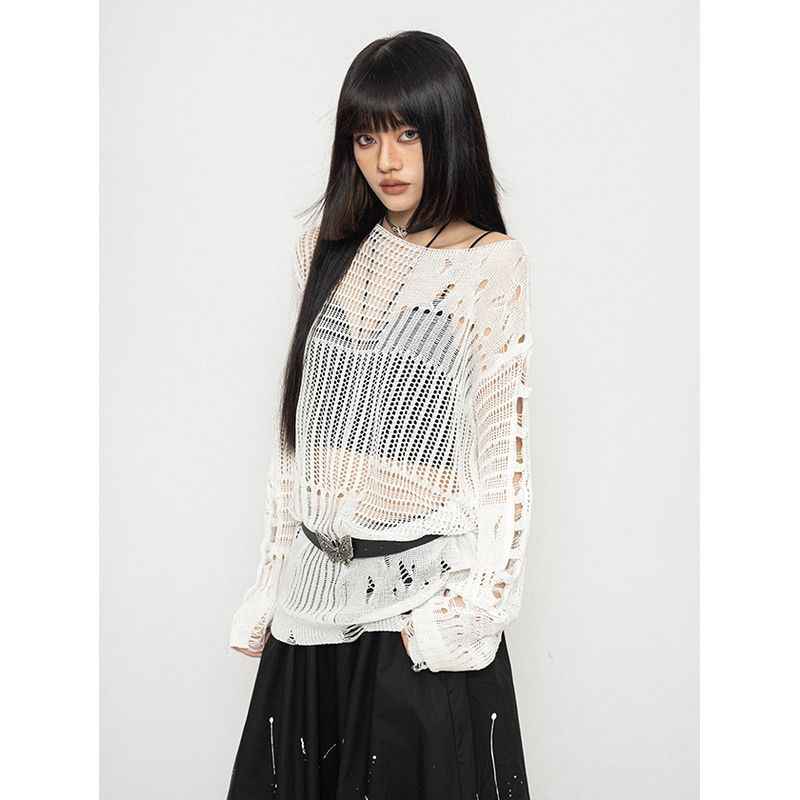Y2K Knitted Hollow Blouse - Image 2