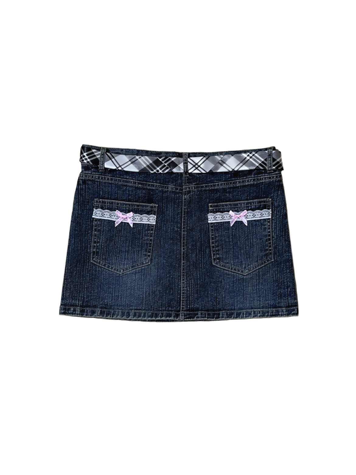 Y2K Lace Plaid Stitching Denim Skirt - Image 5