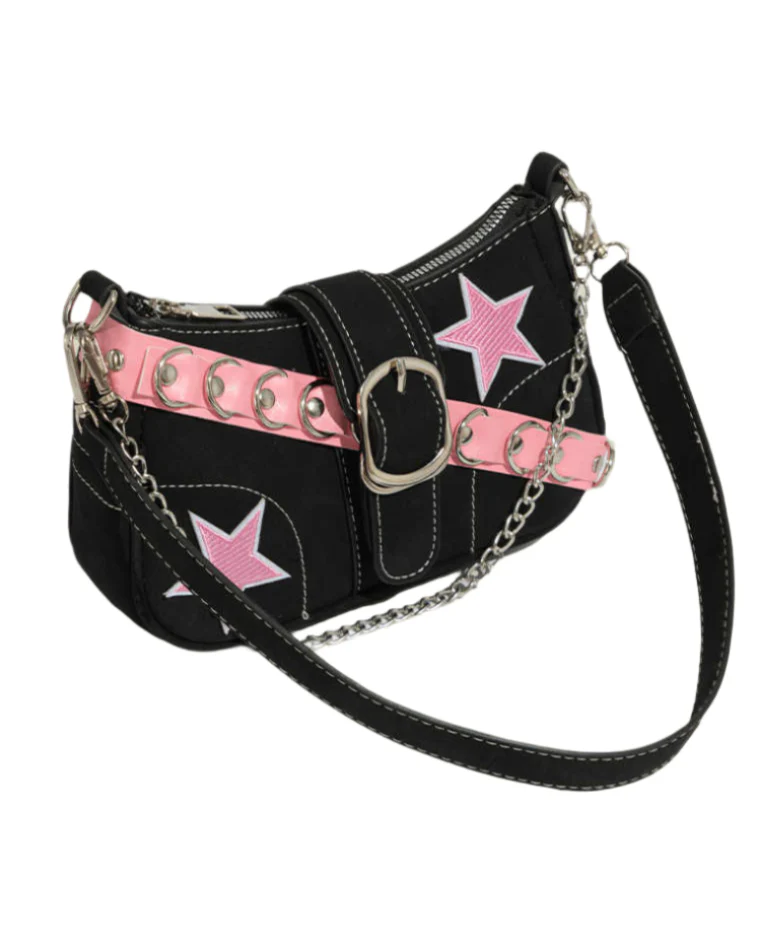 Y2K Pink Stars Belt Armpit Bag - Image 2
