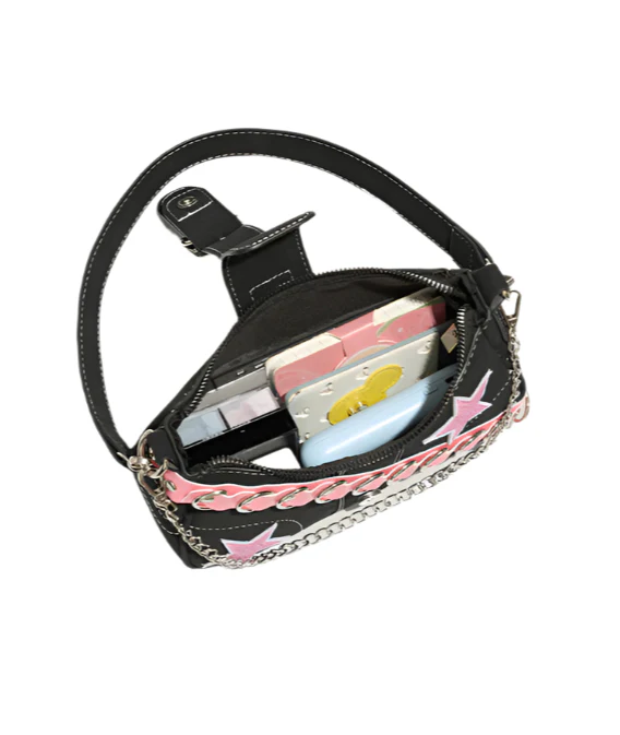 Y2K Pink Stars Belt Armpit Bag - Image 3