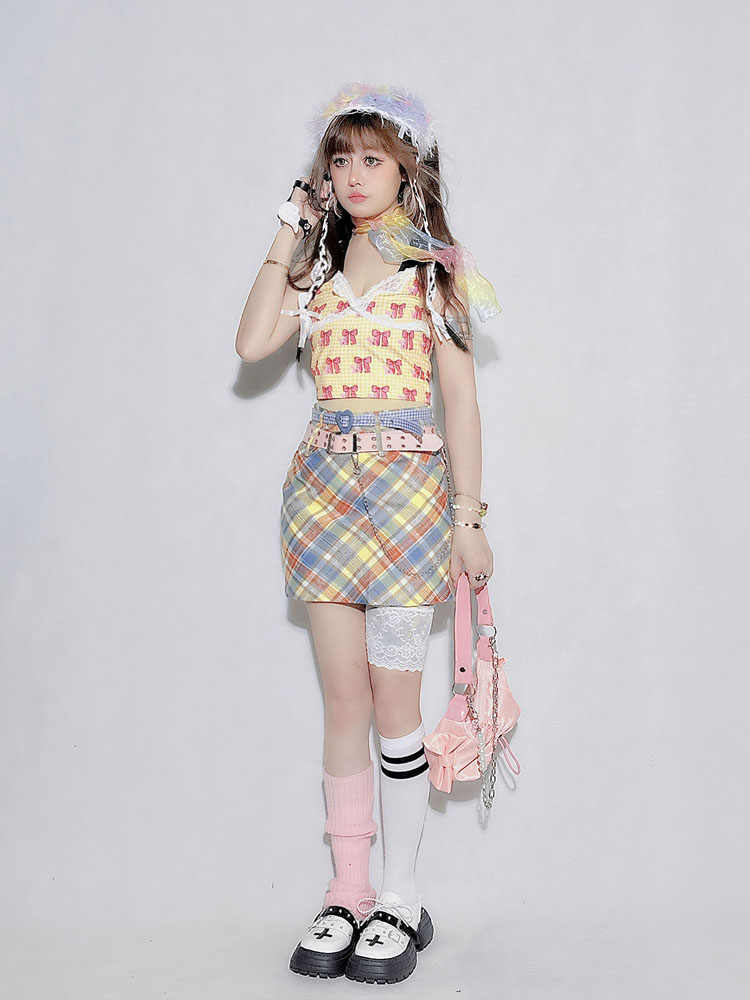 Y2K Plaid Cover Hip Skirt - Image 5