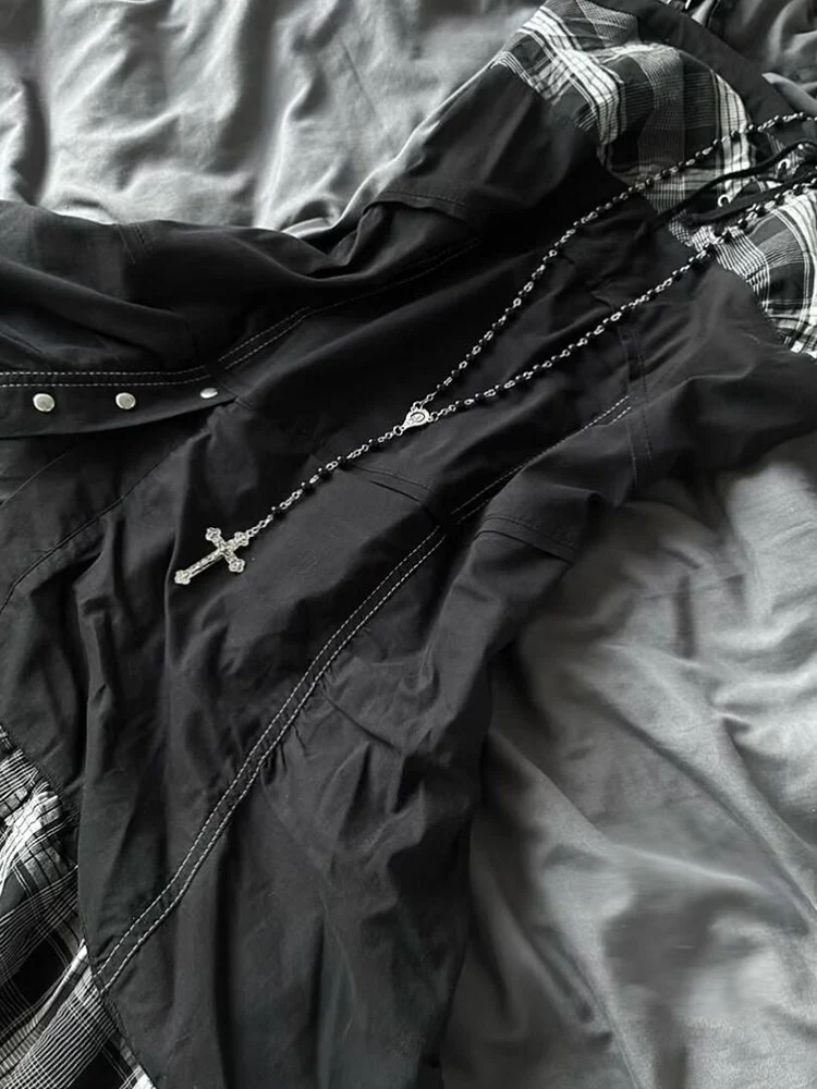 y2k plaid gray suspender dress - Image 3