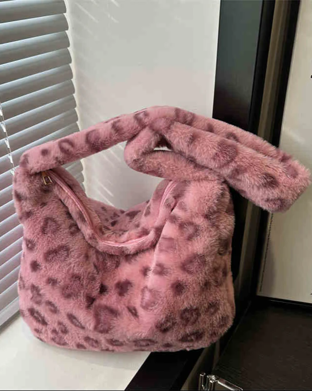 Y2K Plush Leopard Crossbody Bag - Image 12