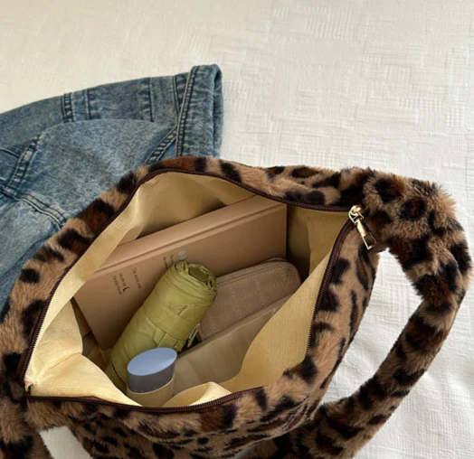Y2K Plush Leopard Crossbody Bag - Image 6
