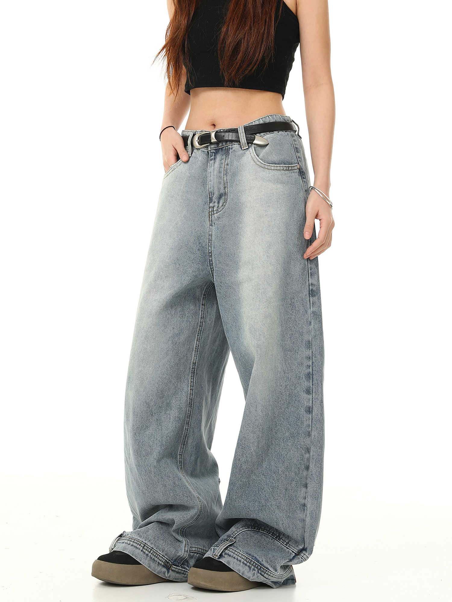 Y2K Retro Inverted Washed Baggy Jeans - Image 2