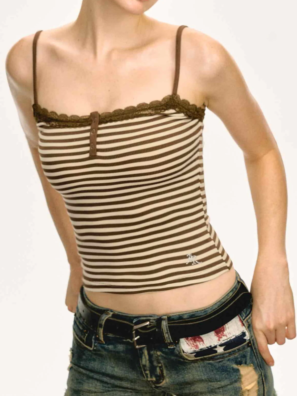 Y2K Retro Lace Striped Tank Top - Image 5