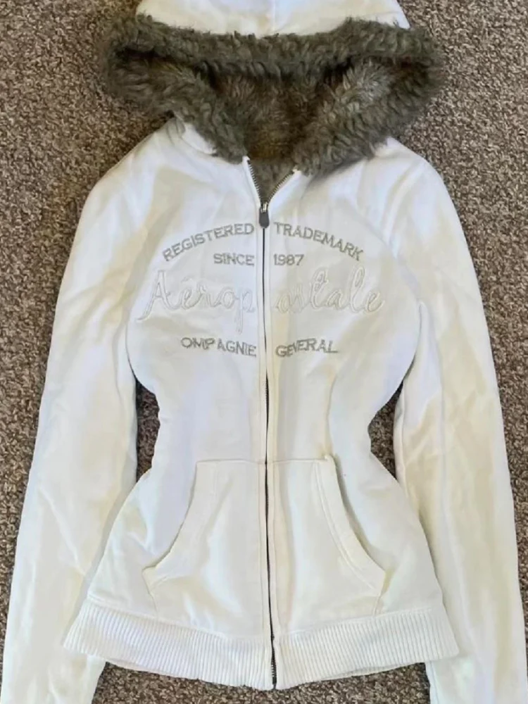 y2k retro pink letter fur collar hooded jacket - Image 4