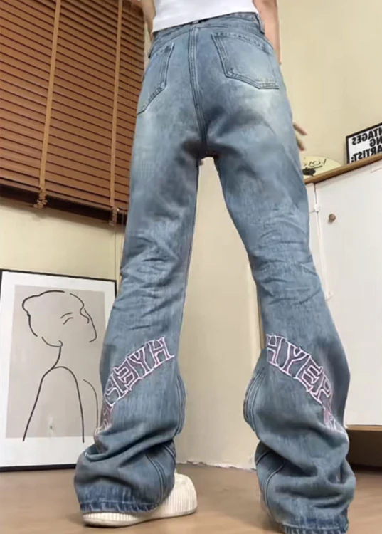 Y2K Retro Pink Star Embroidered Jeans - Image 2