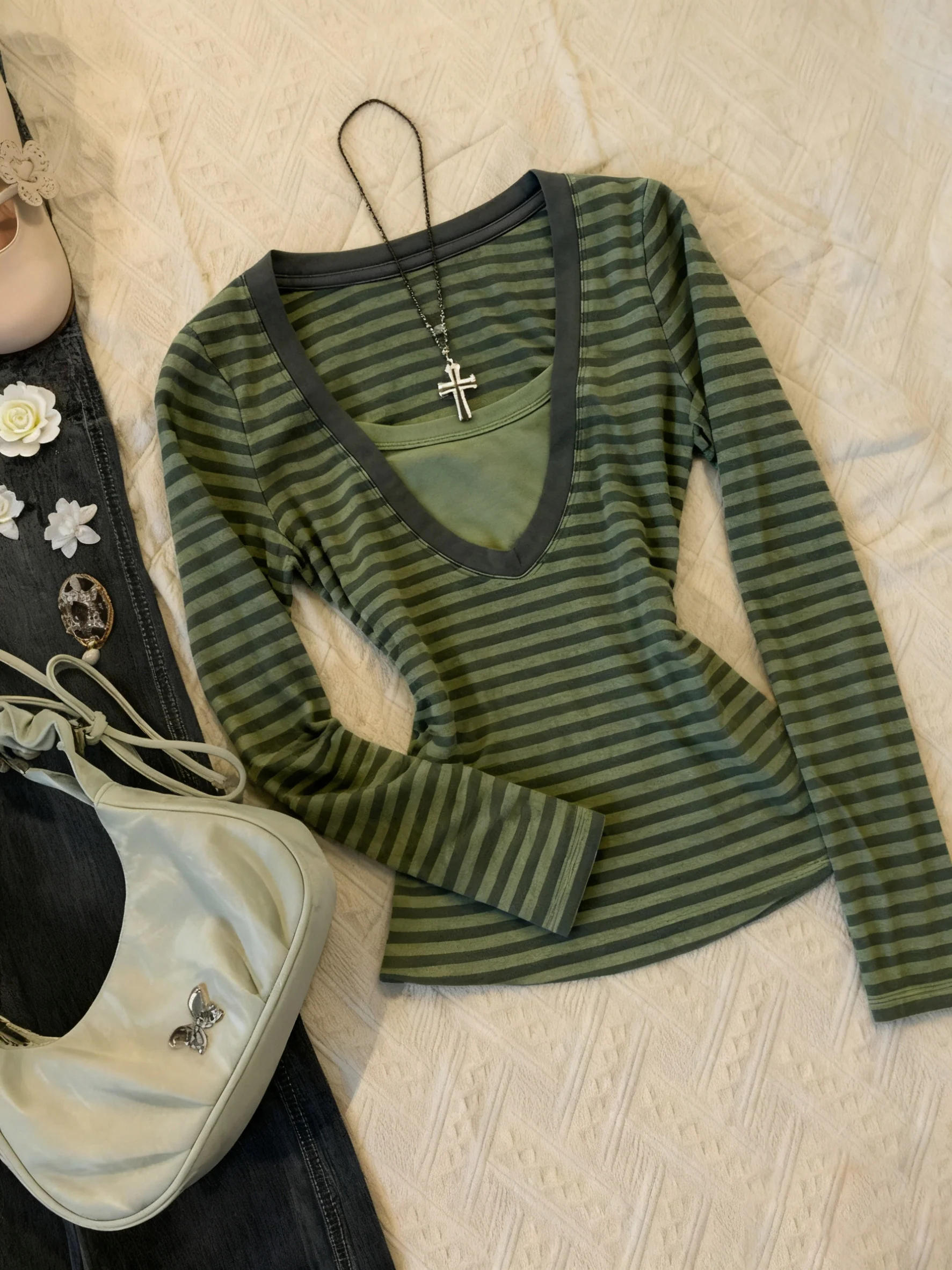 y2k retro striped long-sleeved top - Image 3