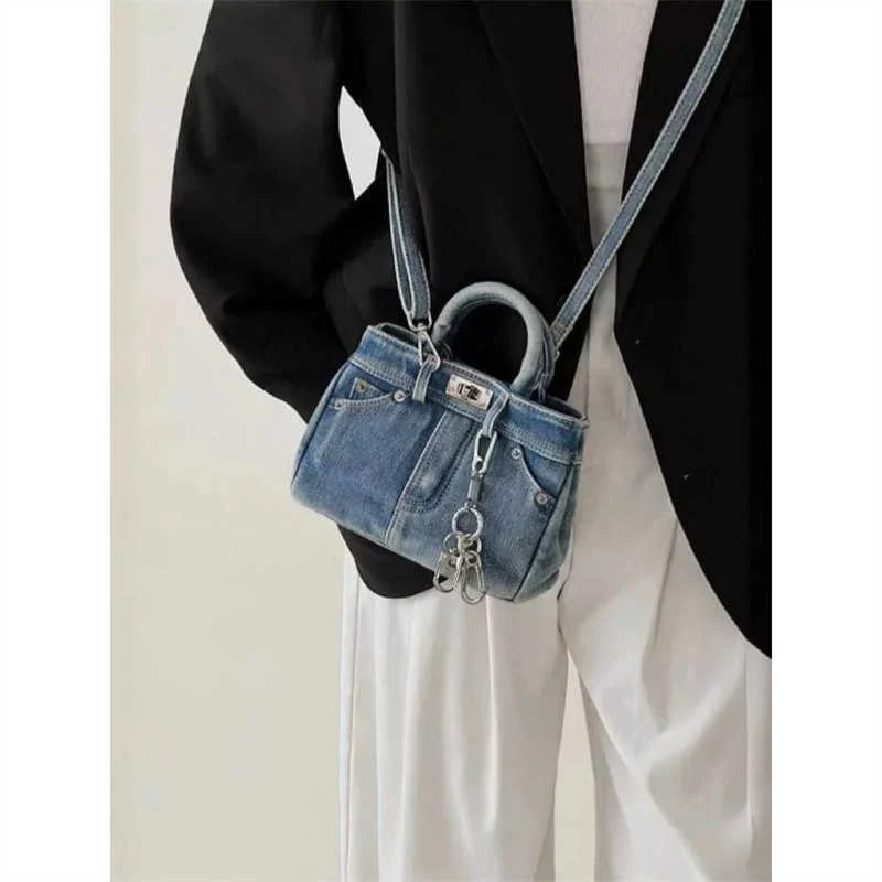 Y2K Retro Washed Denim Handbag - Image 3