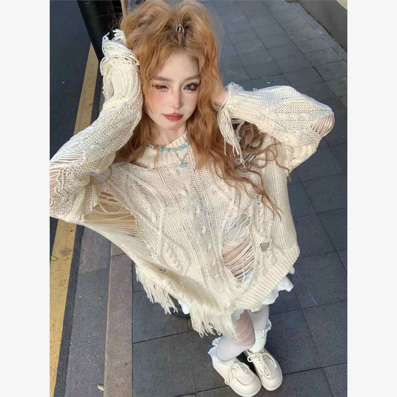 Y2K Ripped Hollow Blouse - Image 3