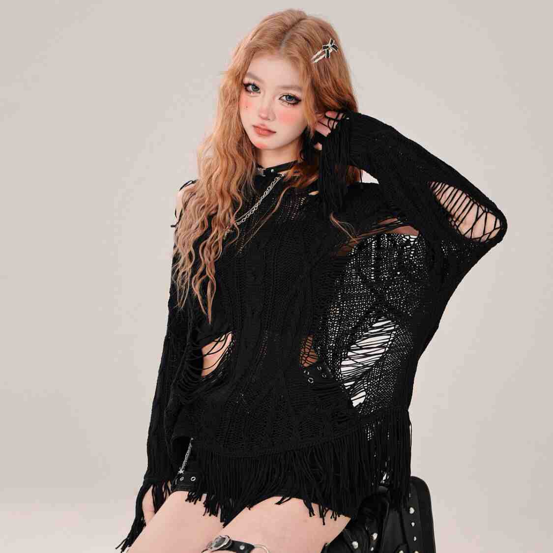 Y2K Ripped Hollow Blouse - Image 6
